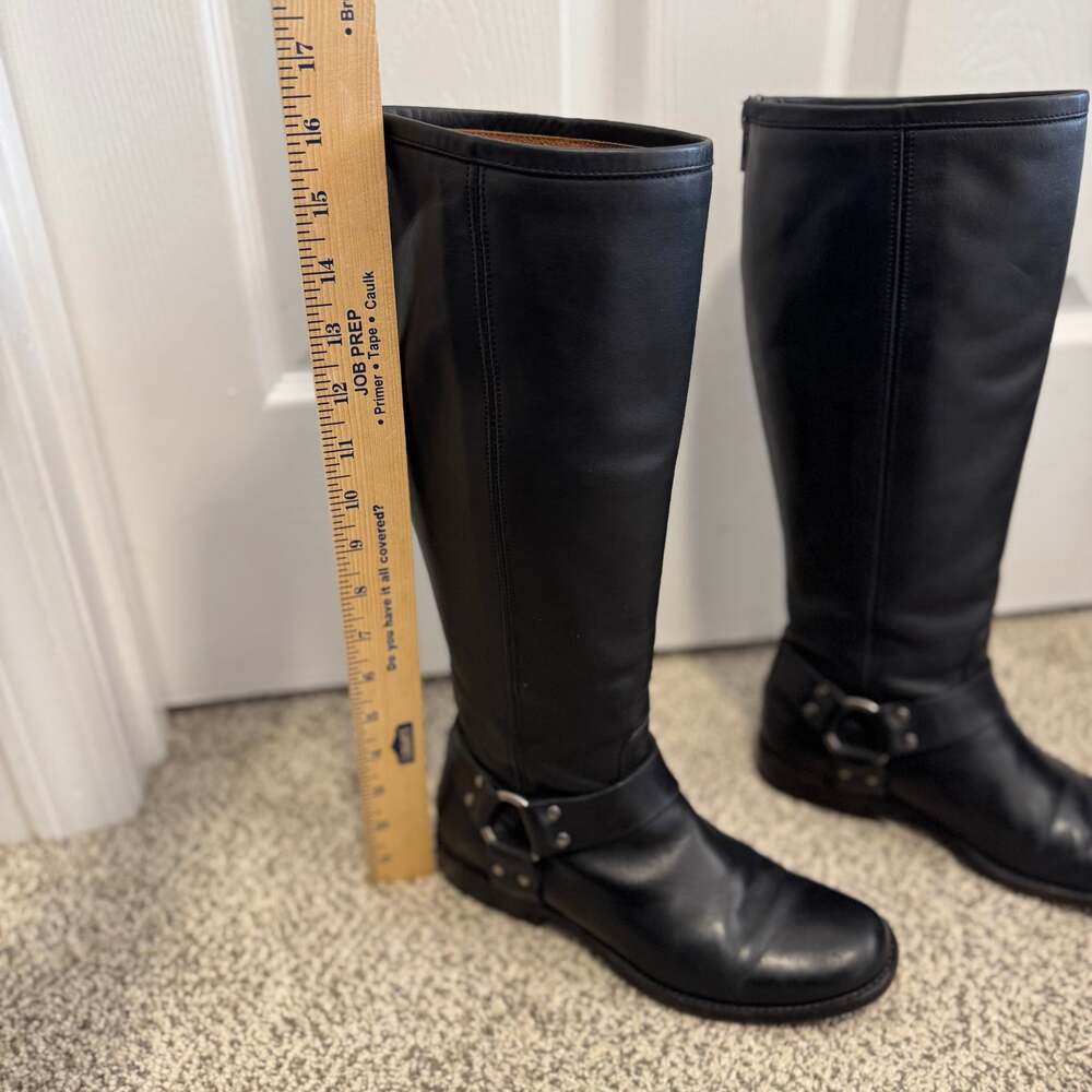 Frye Phillip Harness Tall Black Leather Riding Boots 6.5 extended calf - Picture 8 of 14